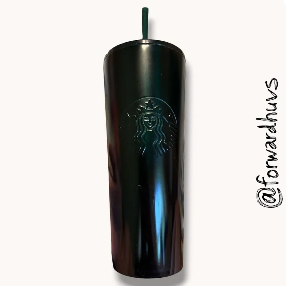 Starbucks 2020 Dark Green Black Gradient Tumbler Damaged Straw 24 oz